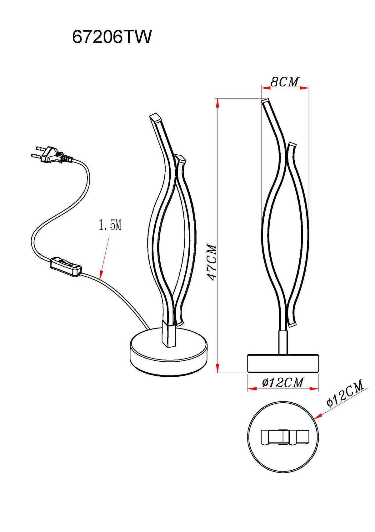 NAMIZNA LED-SVETILKA  GERONIMO      12/47 cm       - črna/bela, Natur, kovina/umetna masa (12/47cm)