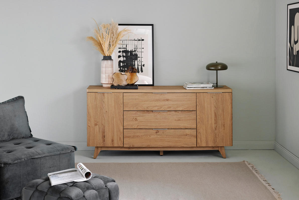 SIDEBOARD  in 150/77/39 cm  - Eichefarben/Alufarben, MODERN, Holzwerkstoff/Metall (150/77/39cm) - Livetastic