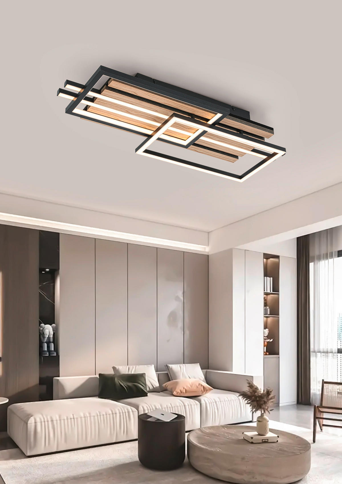 LED MENNYEZETI LÁMPA - fekete/tölgyfa, Natur, műanyag/faalapú anyag (65/26,5/9cm) - Novel