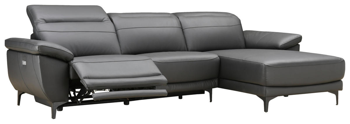 ECKSOFA inkl. Funktionen Ronald Schwarz Echtleder, Kombination Echtleder/Lederlook Lederlook  - Schwarz, Design, Leder/Kunststoff (269/164cm) - Xora
