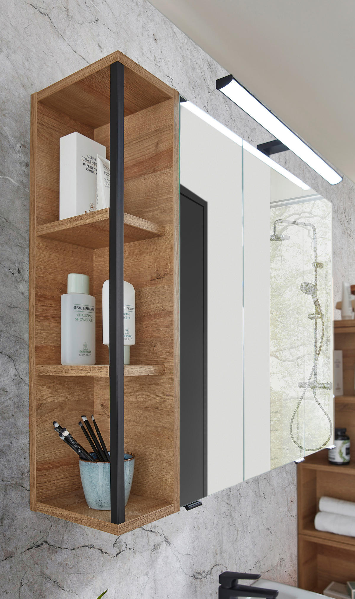 BADEZIMMER  in 90 cm  - Schieferfarben/Eichefarben, MODERN, Keramik/Holzwerkstoff (90cm) - Pelipal