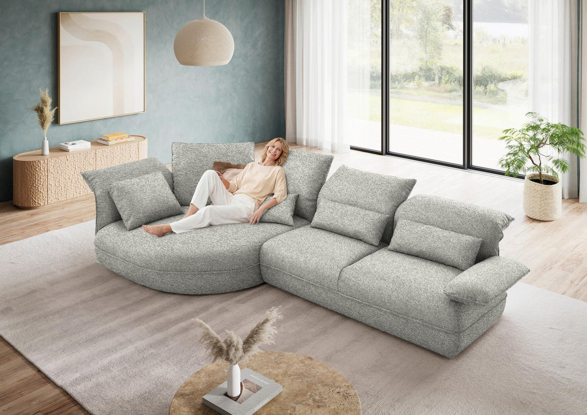 ECKSOFA Chenille Ecru  - Ecru/Schwarz, Design, Kunststoff/Textil (154/343cm) - Koinor