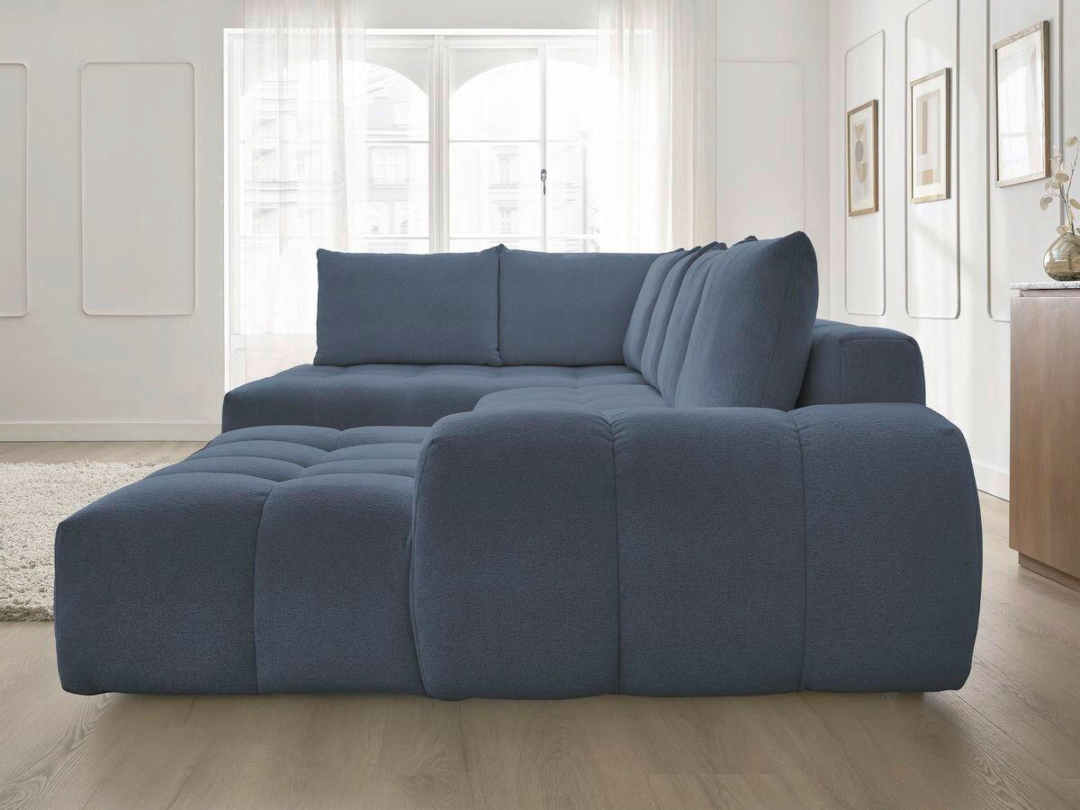 ECKSCHLAFSOFA EVEREST  mit Rücken echt, Armteil links, Armteil rechts Flachgewebe Dunkelblau  - Schwarz/Dunkelblau, MODERN, Kunststoff/Textil (212/423/198cm)