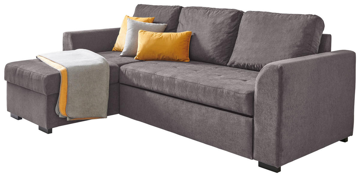 ECKSOFA in Webstoff Dunkelgrau  - Dunkelgrau/Schwarz, Design, Kunststoff/Textil (155/243cm) - Xora