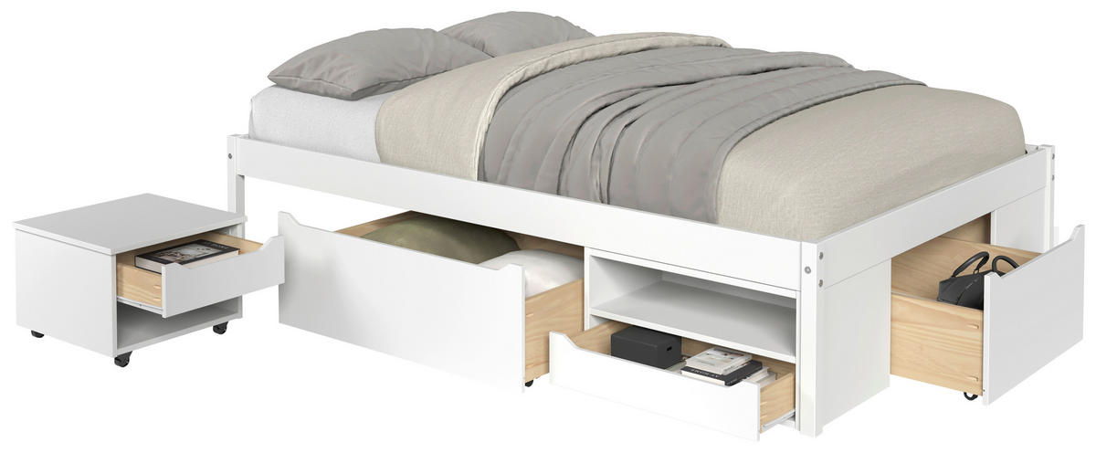 STAURAUMBETT 140/200 cm  Weiss   - Weiss/Naturfarben, Modern, Holz/Holzwerkstoff (140/200cm) - P & B