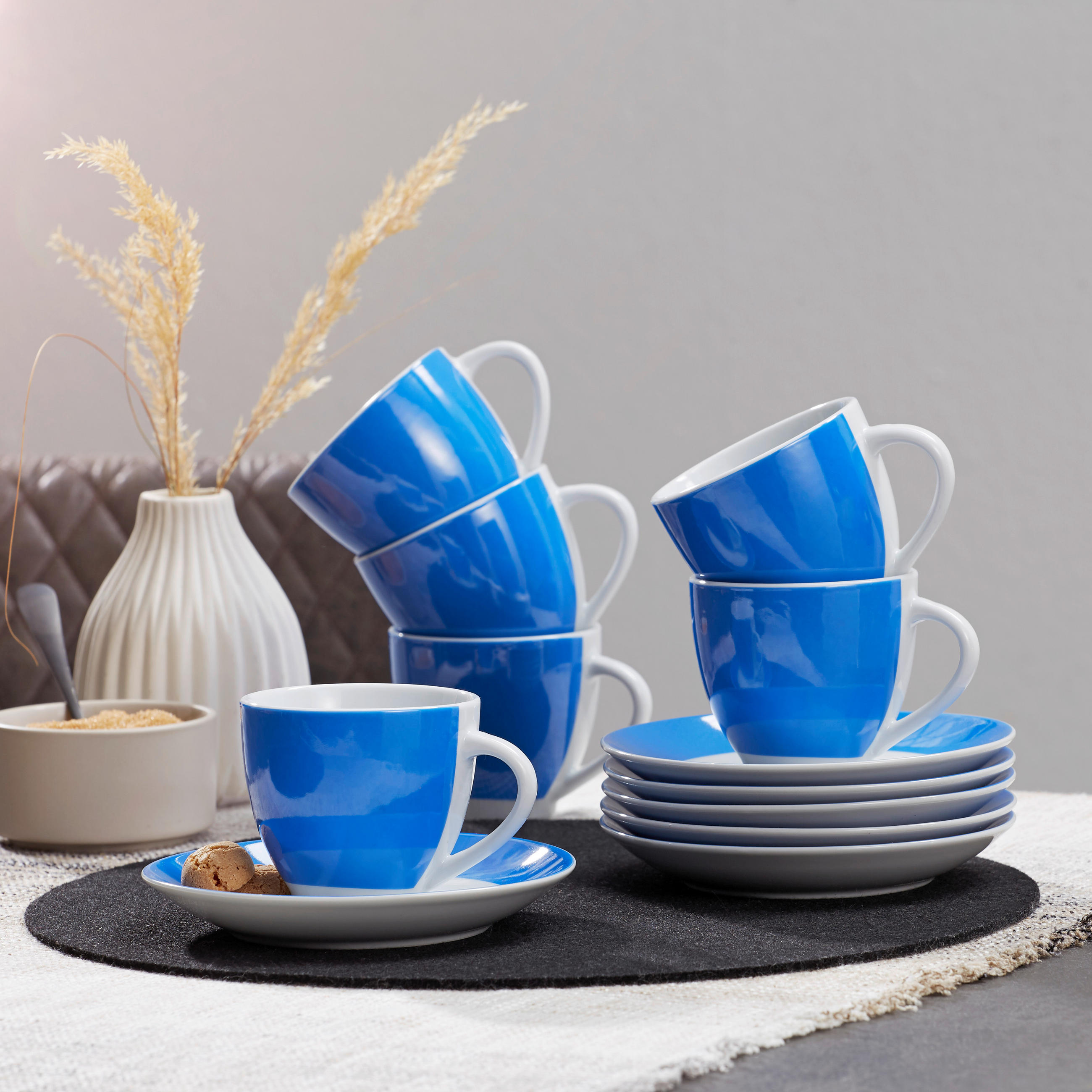 TASSENSET VARIO 6-teilig - Blau/Weiß, Basics, Keramik (0,2l) - Van Well