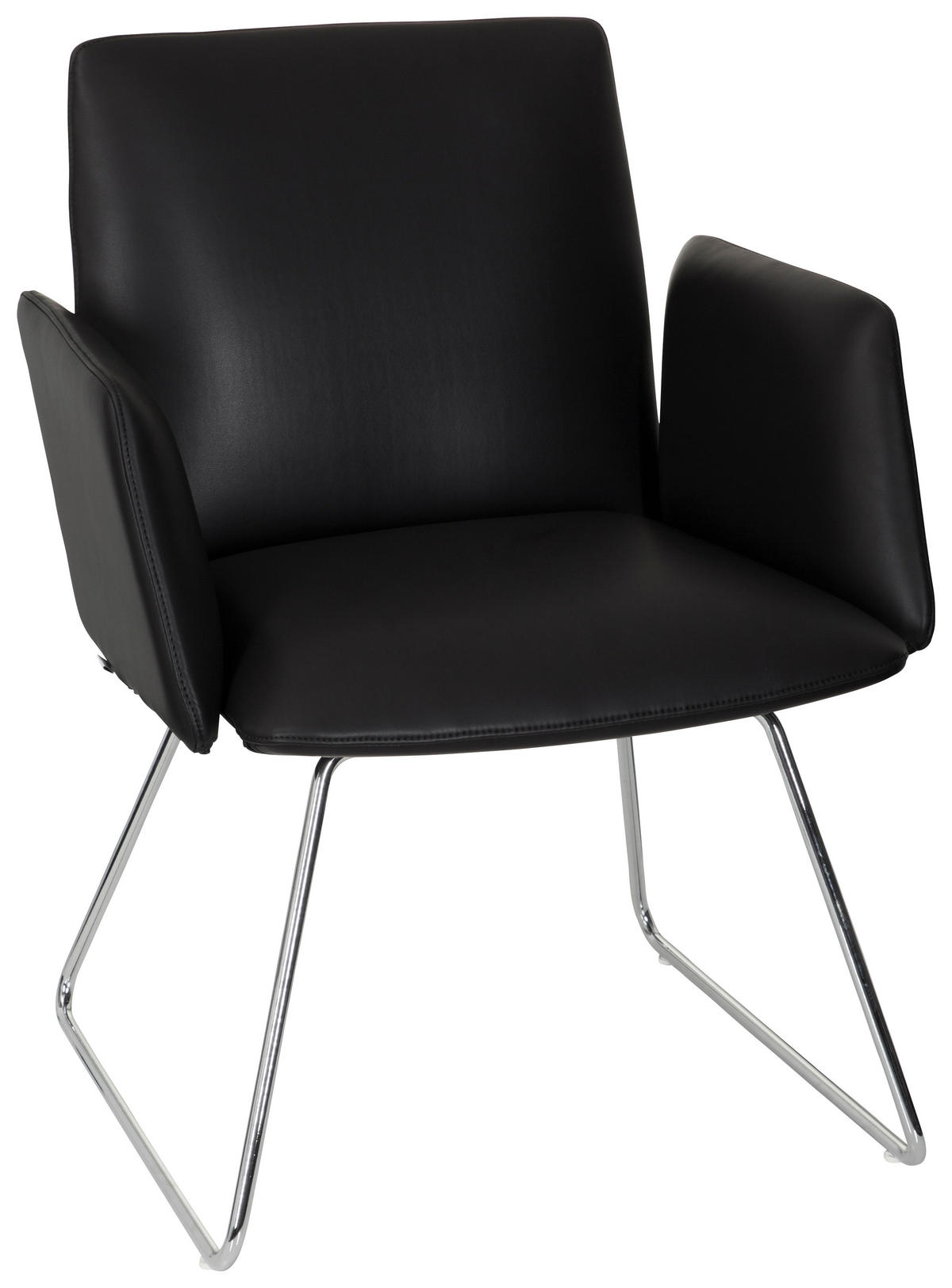 BESUCHERSTUHL  in Lederlook Schwarz  - Chromfarben/Schwarz, MODERN, Textil/Metall (58/80/62cm) - MID.YOU