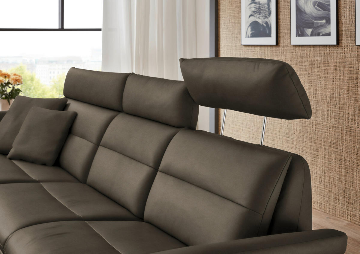 ECKSOFA in Echtleder Graubraun  169/298 cm  - Graubraun/Schwarz, Design, Leder/Metall (169/298cm) - Dieter Knoll