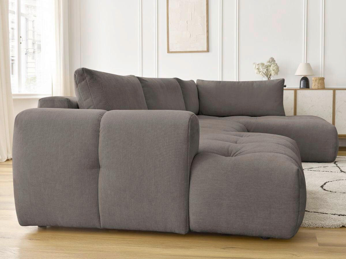 WOHNLANDSCHAFT  FUJI  Taupe Leinenoptik  - Taupe/Schwarz, MODERN, Kunststoff/Textil (160/377/204cm)