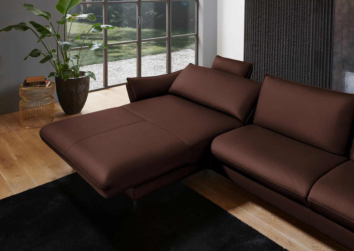 ECKSOFA Valdera in Echtleder Braun  172/334 cm  - Schwarz/Braun, Design, Leder/Metall (172/334cm) - Valdera