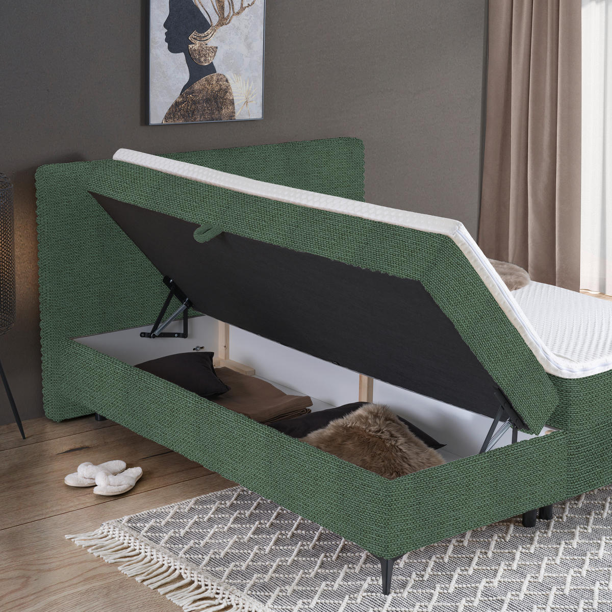 BOXBETT 160/200 cm  in Grün  - Schwarz/Grün, Design, Holz/Holzwerkstoff (160/200cm) - Xora