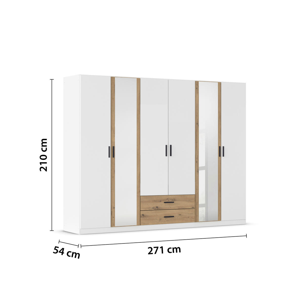 KLEIDERSCHRANK 271/210/54 cm,  in Weiß, Eiche Artisan, 6-türig  - Weiß/Eiche Artisan, KONVENTIONELL, Holzwerkstoff/Kunststoff (271/210/54cm) - Rauch Möbel