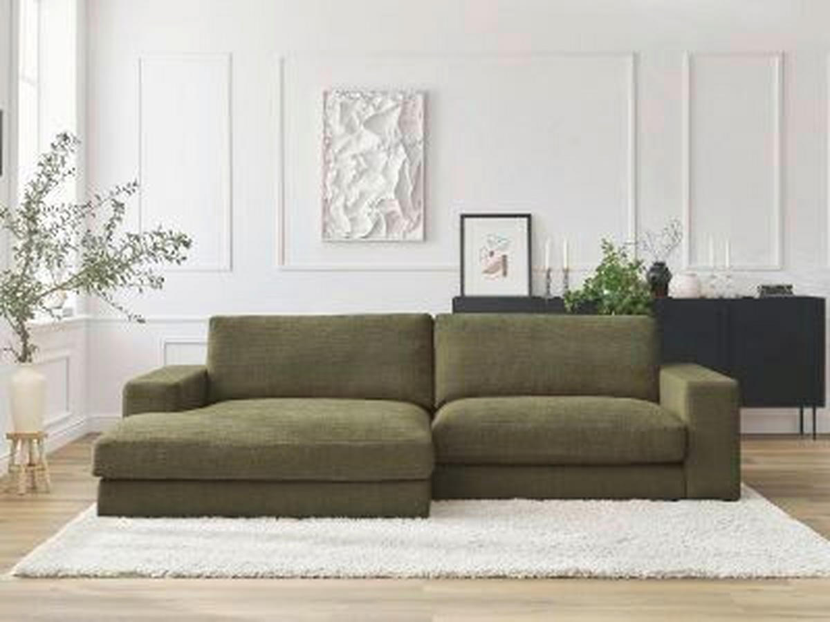 ECKSOFA Ottomane links  LEONARD Grün Struktur  - Schwarz/Grün, MODERN, Kunststoff/Textil (159/234cm)