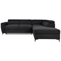 ECKSOFA Schwarz Velours Bettkasten, Schlaffunktion, Rücken echt, Kopfteilverstellung, Liegefläche im Originalstoff  - Schwarz, KONVENTIONELL, Textil/Metall (255/217cm) - Carryhome