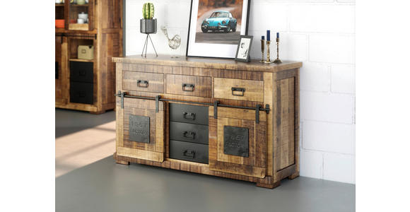SIDEBOARD  in 145/85/45 cm  - Schwarz/Naturfarben, ROMANTIK / LANDHAUS, Holz/Metall (145/85/45cm) - Landscape