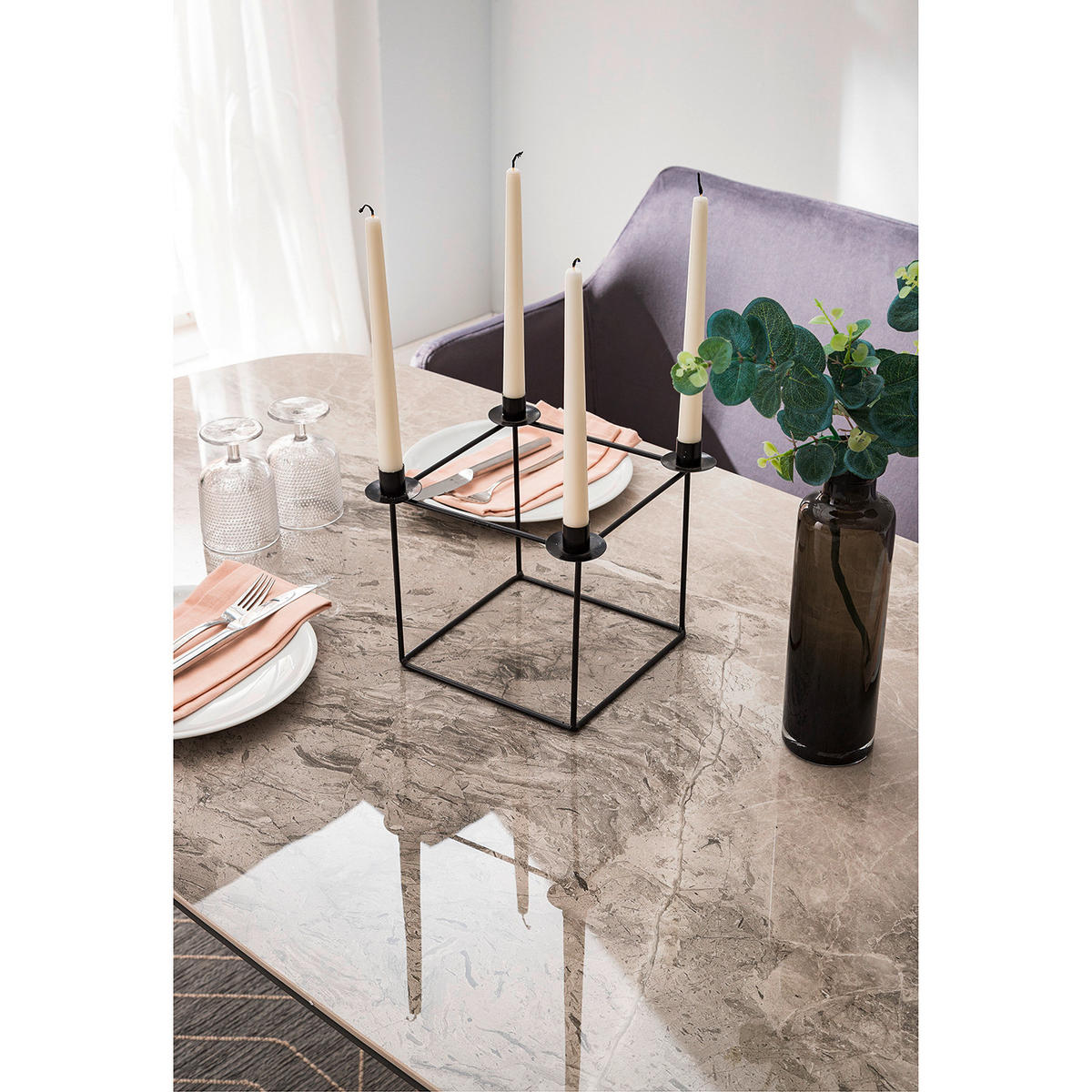 MATBORD i metall, glas, keramik 175/85/75 cm   - svart/grå, Modern, metall/glas (175/85/75cm) - Novel