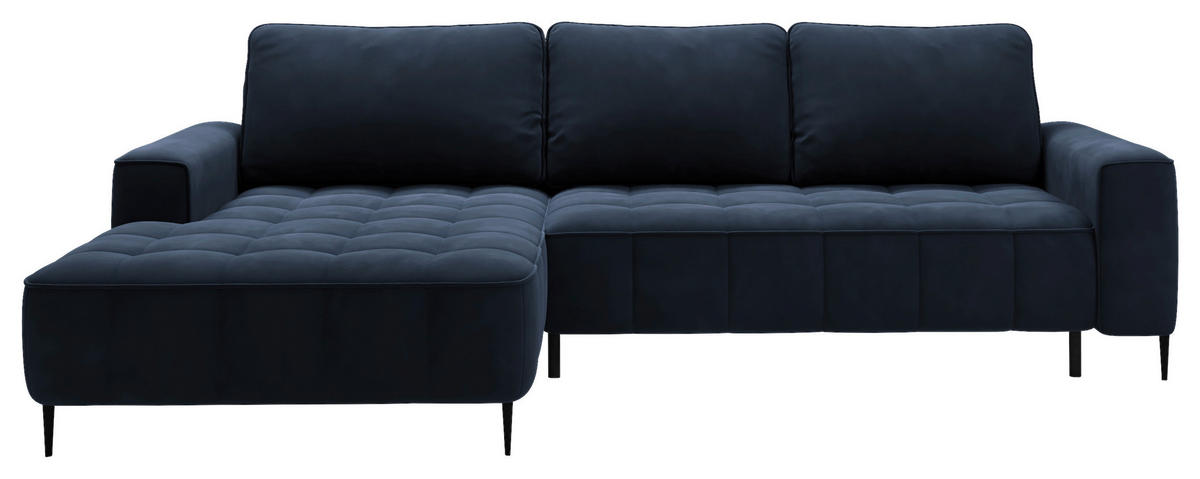 ECKSCHLAFSOFA Florence in Velours Dunkelblau  - Schwarz/Dunkelblau, Basics, Textil/Metall (166/280cm) - Livetastic