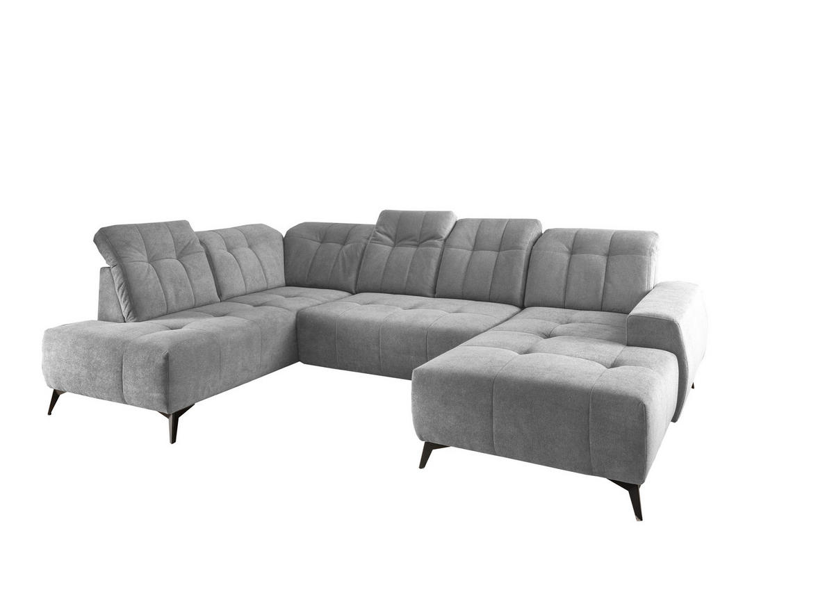 WOHNLANDSCHAFT SANO in Chenille Silberfarben  - Silberfarben/Schwarz, MODERN, Textil/Metall (200/337/180cm) - Livetastic