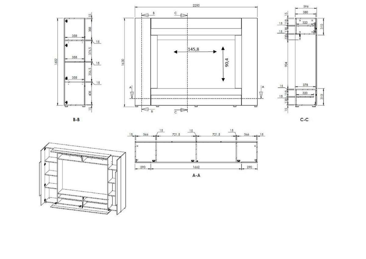 WOHNWAND  in Grau, Weiß  226/163/40 cm  - Silberfarben/Weiß, MODERN, Holzwerkstoff (226/163/40cm) - MID.YOU