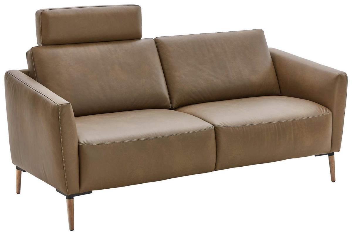 2-SITZER-SOFA in Echtleder Olivgrün  - Eichefarben/Beige, Natur, Leder/Holz (207/86/87cm) - Valnatura