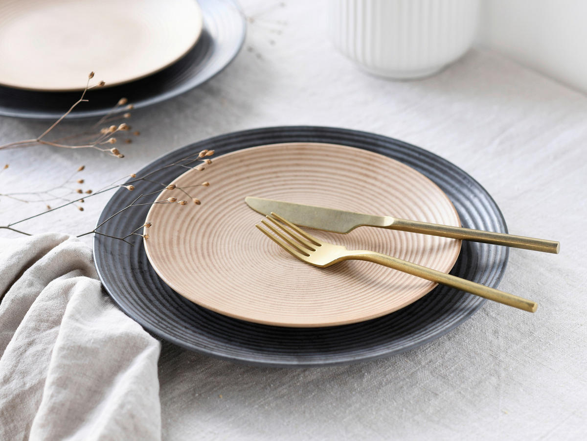 TAFELSERVICE Anthrazit, Sandfarben Catania 18-teilig  - Sandfarben/Anthrazit, Design, Keramik - Creatable