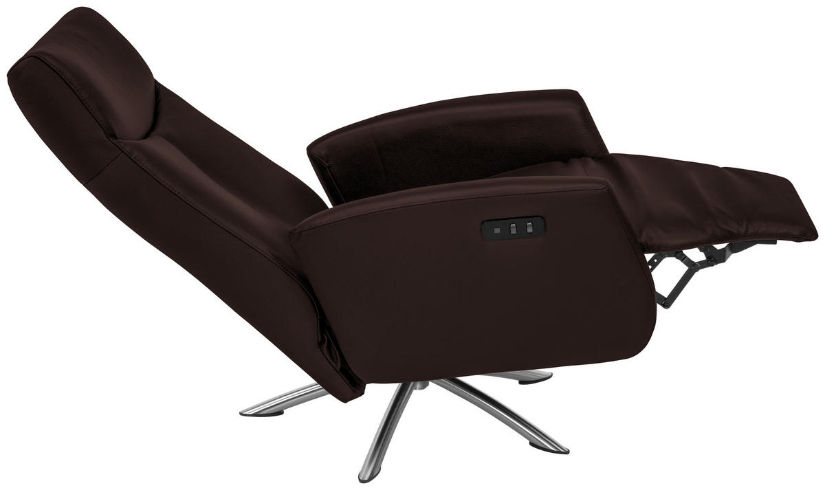 RELAXSESSEL in Leder Dunkelbraun  - Dunkelbraun/Silberfarben, Design, Leder/Metall (73/105/82cm) - Welnova