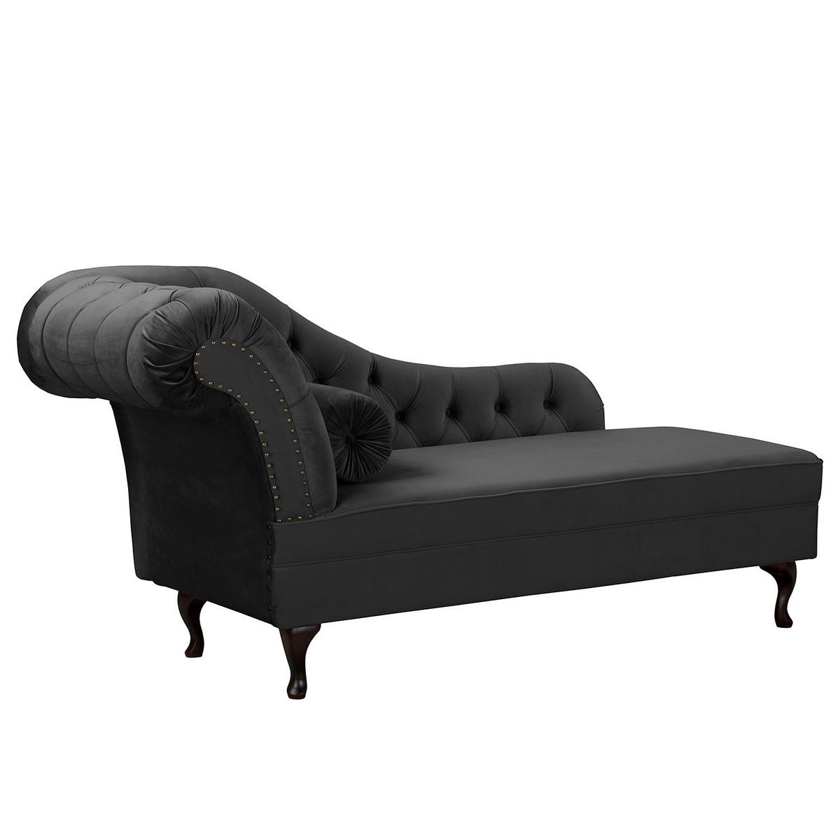 RÉCAMIERE Samt Schwarz  - Schwarz/Braun, Design, Holz/Textil (185/93/75cm) - Livetastic