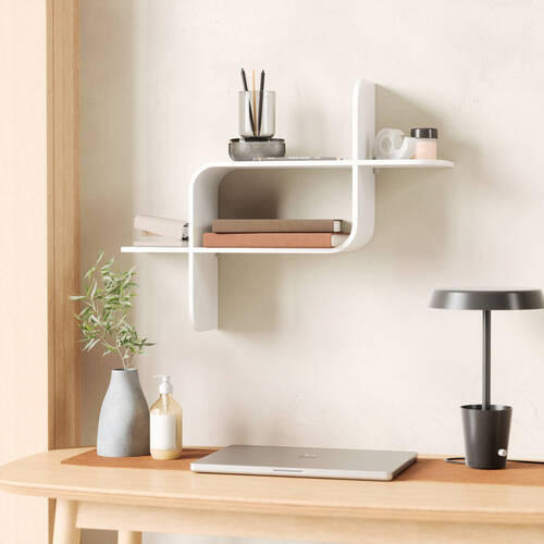 NÁSTĚNNÝ REGÁL, buk, kaučukové dřevo, bílá, 64/48/16 cm - bílá, Konvenční, dřevo (64/48/16cm) - Umbra