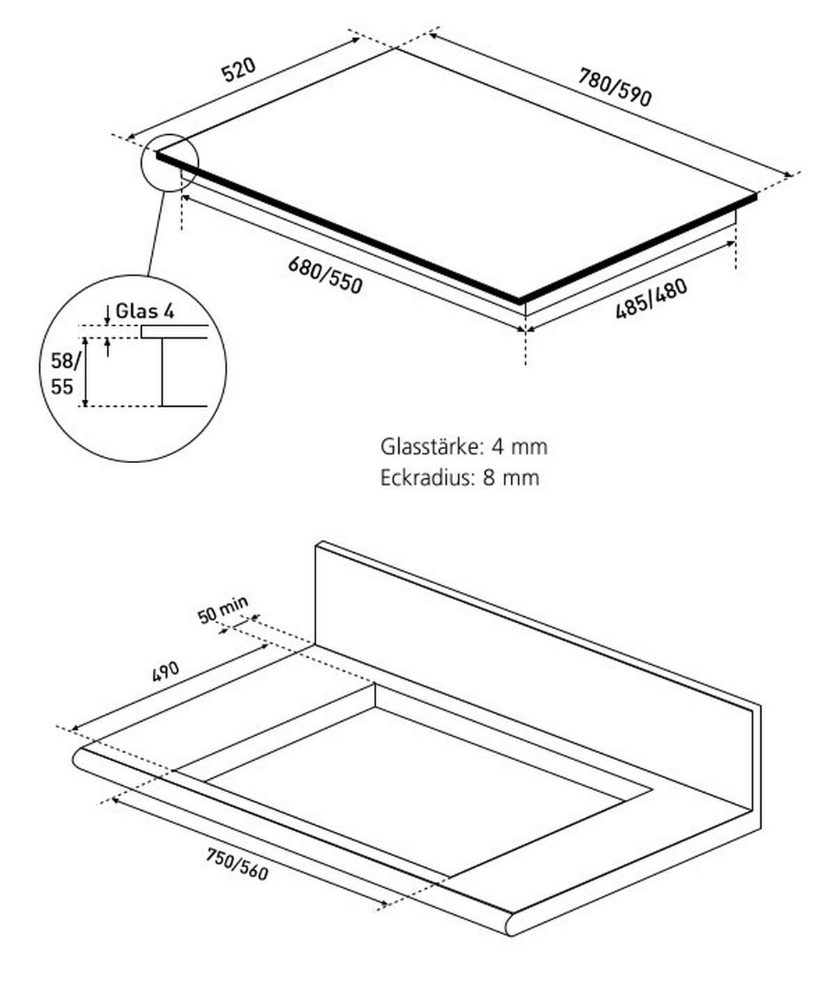BACKOFENSET CLS904  - Schwarz, Basics, Glas/Metall (59,6/59,5/56,9cm) - Oranier