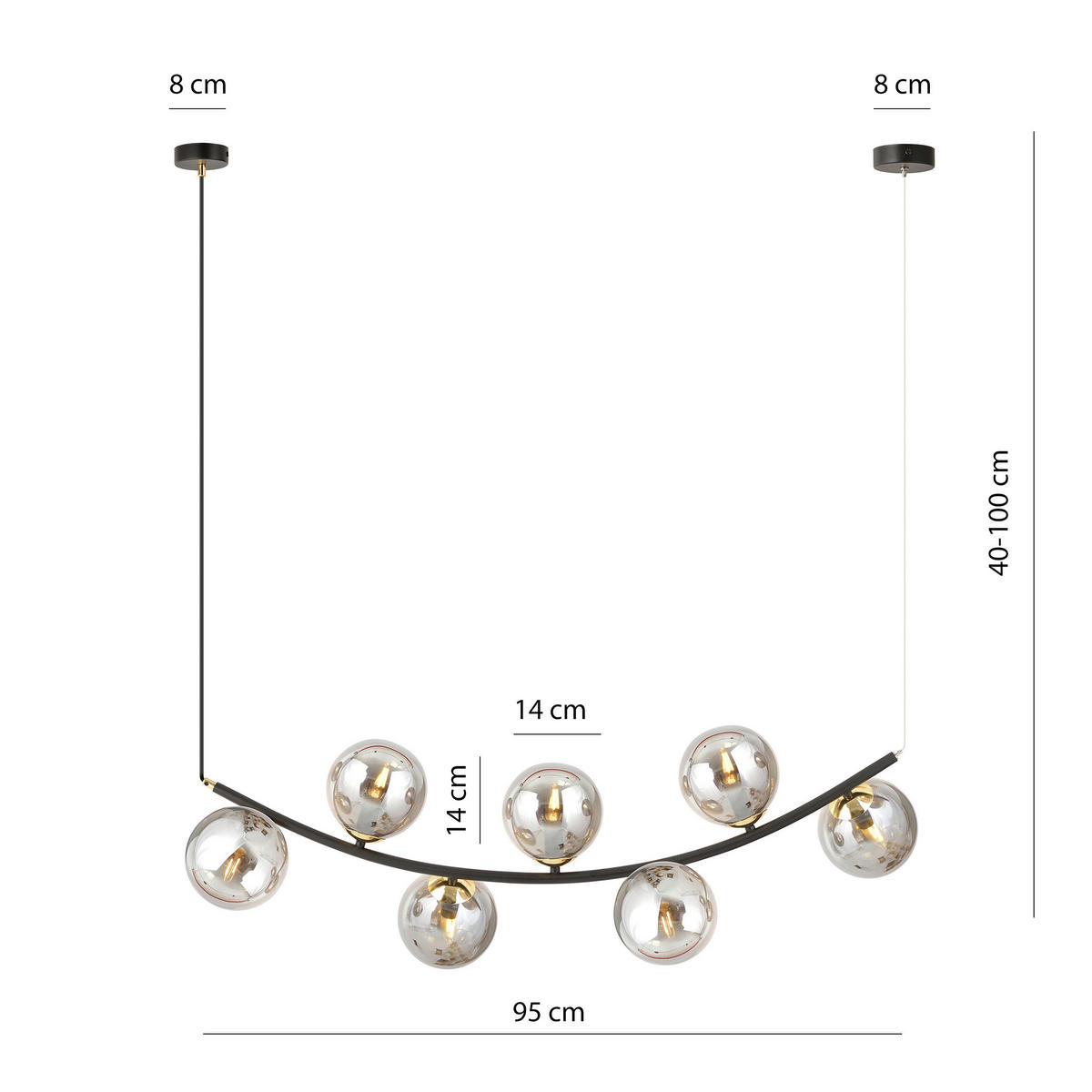 HÄNGELEUCHTE  95/28/100 cm    - Schwarz, Trend, Glas/Metall (95/28/100cm)