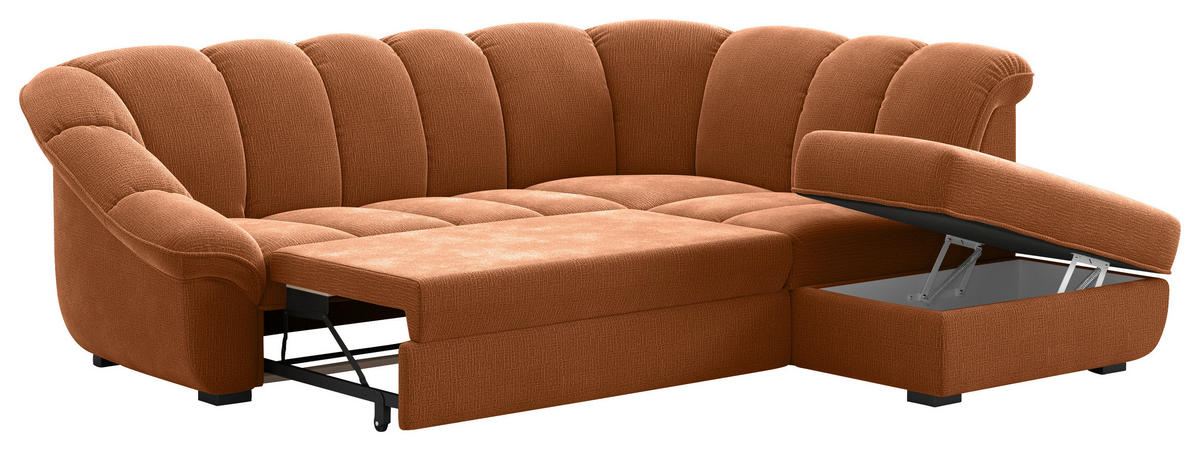 ECKSOFA Terracotta Chenille Bettkasten, Schlaffunktion, Rücken echt  - Terracotta/Schwarz, KONVENTIONELL, Kunststoff/Textil (260/222cm) - Welnova