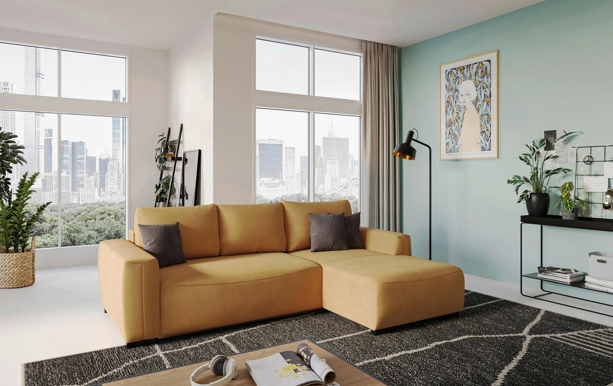 ECKSOFA  in Mikrofaser Senfgelb  - Senfgelb/Schwarz, Trend, Kunststoff/Textil (252/170cm) - MID.YOU