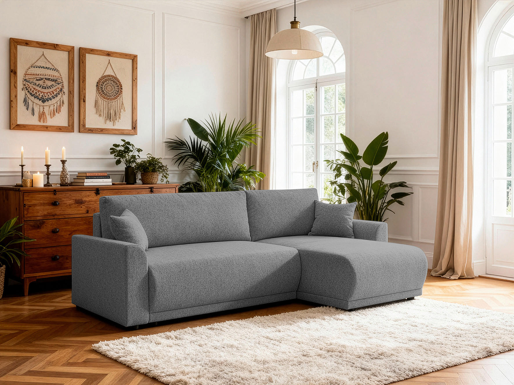 ECKSOFA KIMMY Grau Flachgewebe Zierkissen, Rückenkissen, Bettkasten  - Schwarz/Grau, Design, Kunststoff/Textil (233/146cm) - P & B
