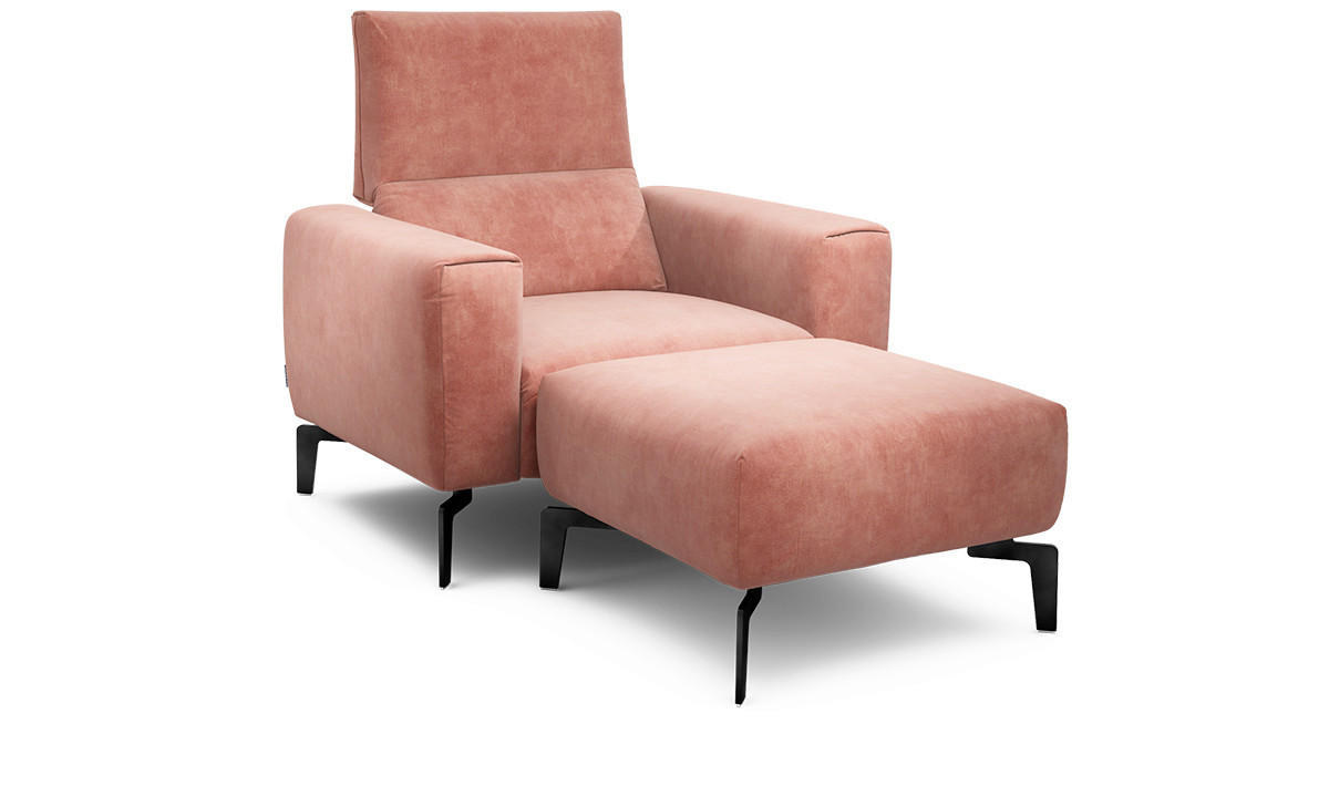 Sessel inkl. Hocker in Samt Rosa  - Schwarz/Rosa, Design, Textil/Metall (110/85/86-94cm) - SENSOO