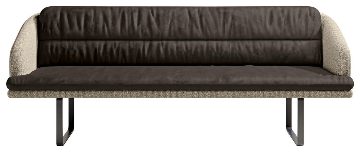 SITZBANK 255/89/68 cm Velours, Flachgewebe Graphitfarben, Sandfarben Metall  - Sandfarben/Schwarz, Design, Textil/Metall (255/89/68cm) - Dieter Knoll