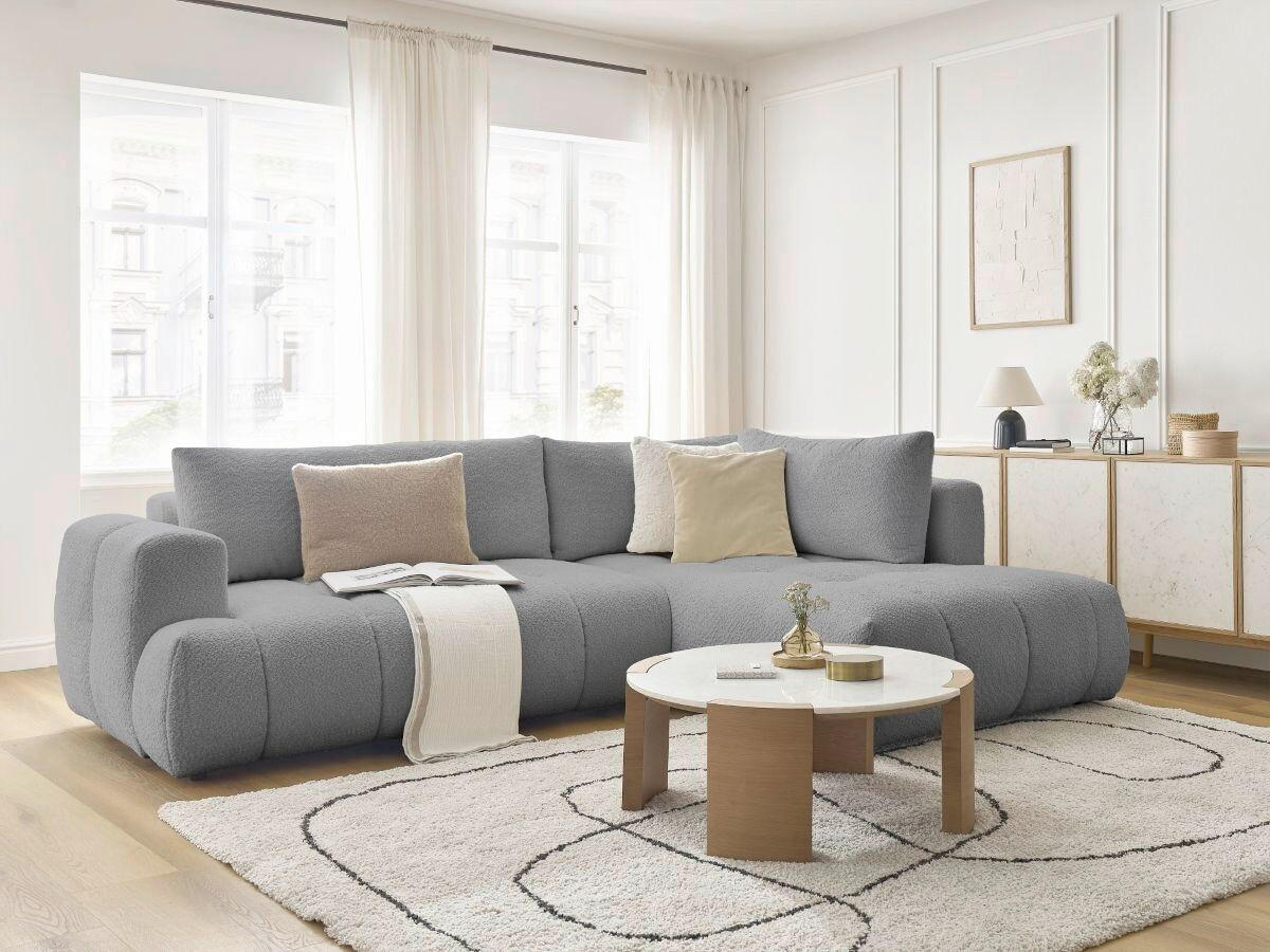 ECKSCHLAFSOFA FUJI Bouclé Dunkelgrau  inkl.  - Dunkelgrau/Schwarz, MODERN, Kunststoff/Textil (282/204cm)