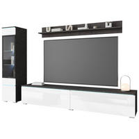 WOHNWAND 210/130/33 cm 3-teilig  in Anthrazit, Weiß Hochglanz  210/130/33 cm  LED-Leuchtmittel   - Weiß Hochglanz/Anthrazit, Basics, Glas/Holzwerkstoff (210/130/33cm) - P & B