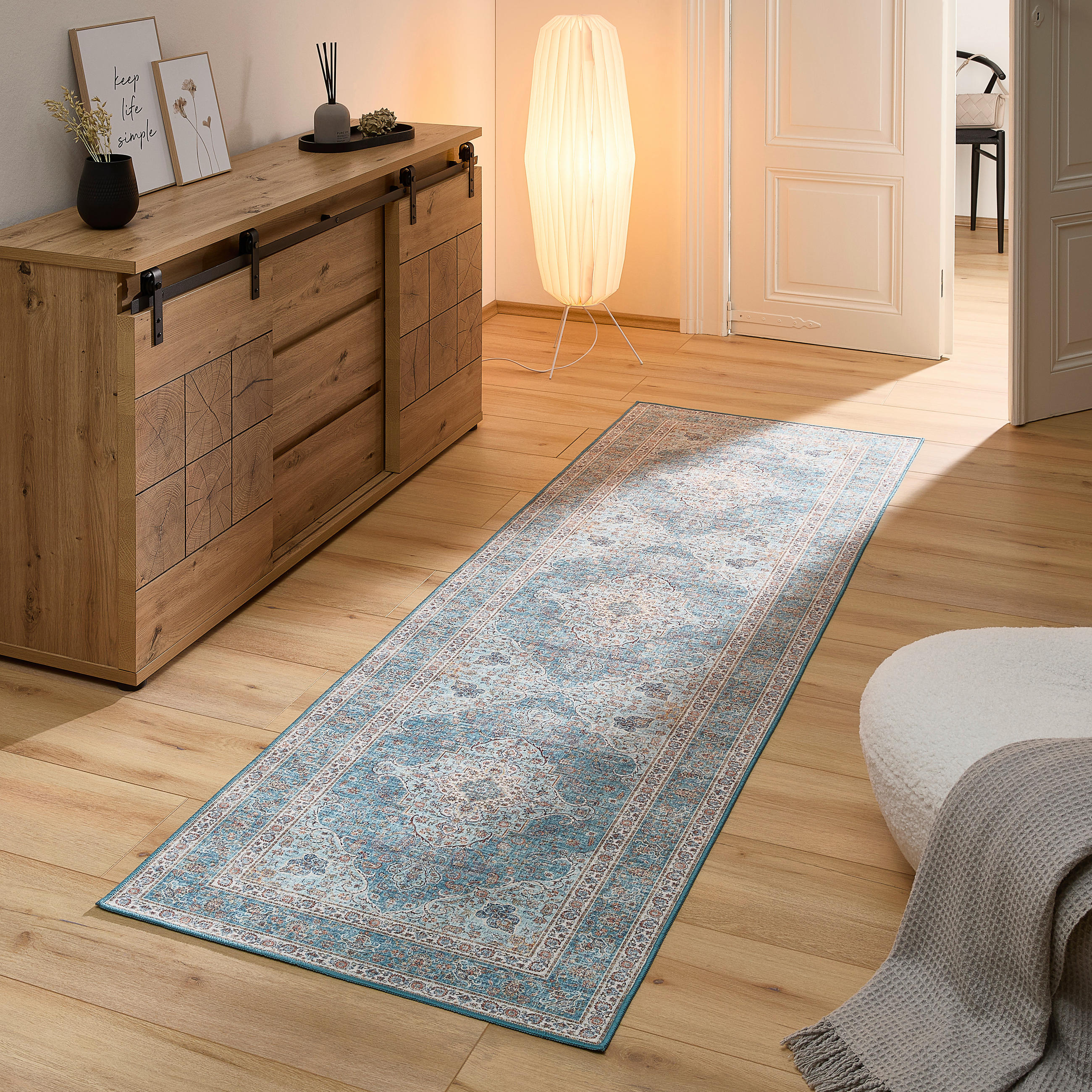 LÄUFER 80/250 cm Creme, Pastellblau, Cognac  - Pastellblau/Cognac, LIFESTYLE, Kunststoff/Textil (80/250cm) - Novel