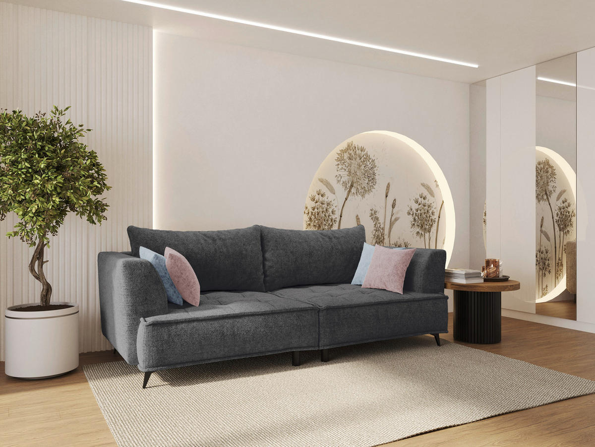 BIGSOFA in Chenille Anthrazit  - Anthrazit/Hellgrau, Design, Textil/Metall (250/90/120cm) - home24