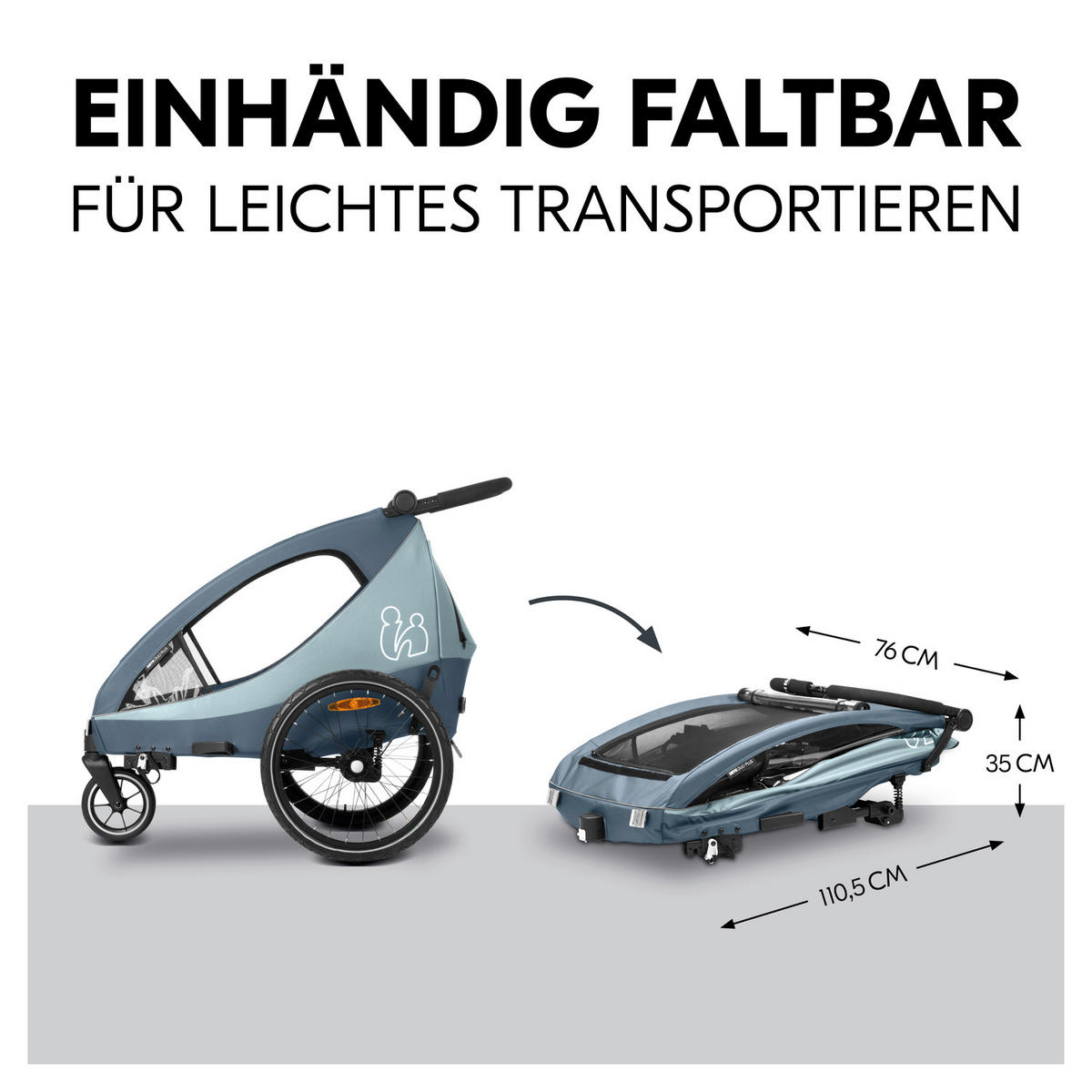 FAHRRADANHÄNGER   Dryk Duo Plus  - Graublau/Schwarz, Basics, Kunststoff/Textil (79/107/114cm) - Hauck