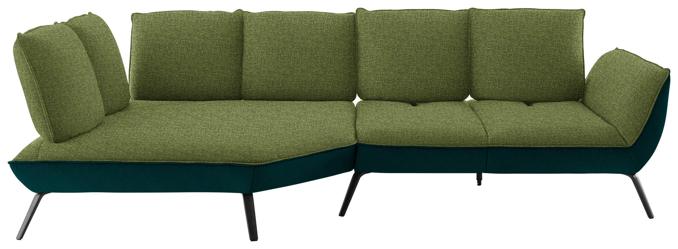 ECKSOFA Grün Flachgewebe Nierenkissen, Rücken echt, Sitztiefenverstellung  - Schwarz/Grün, Design, Textil/Metall (169/320cm) - Moderano