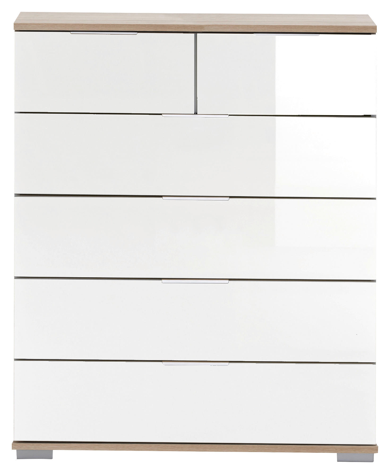 KOMODA, barve hrasta, bela  - barve kroma/barve hrasta, Design, kovina/umetna masa (82/102/42cm) - Carryhome