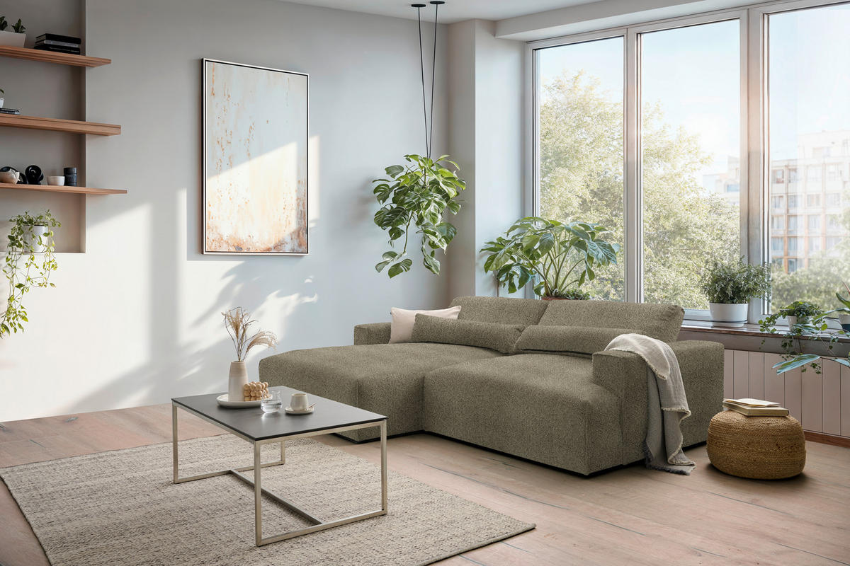 ECKSOFA Felicia in Chenille Taupe  187/268 cm  - Taupe/Schwarz, Design, Kunststoff/Textil (187/268cm) - Stylife