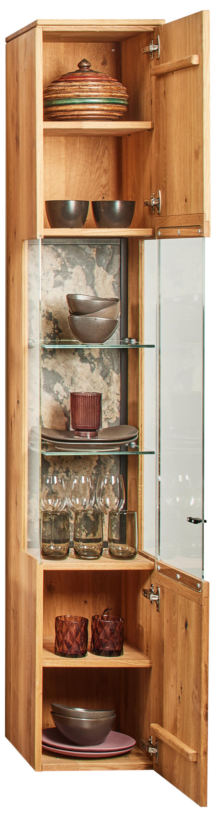 VITRINE Eichefarben  35/205,7/39,5 cm  - Eichefarben/Schwarz, Natur, Glas/Holz (35/205,7/39,5cm) - Valnatura