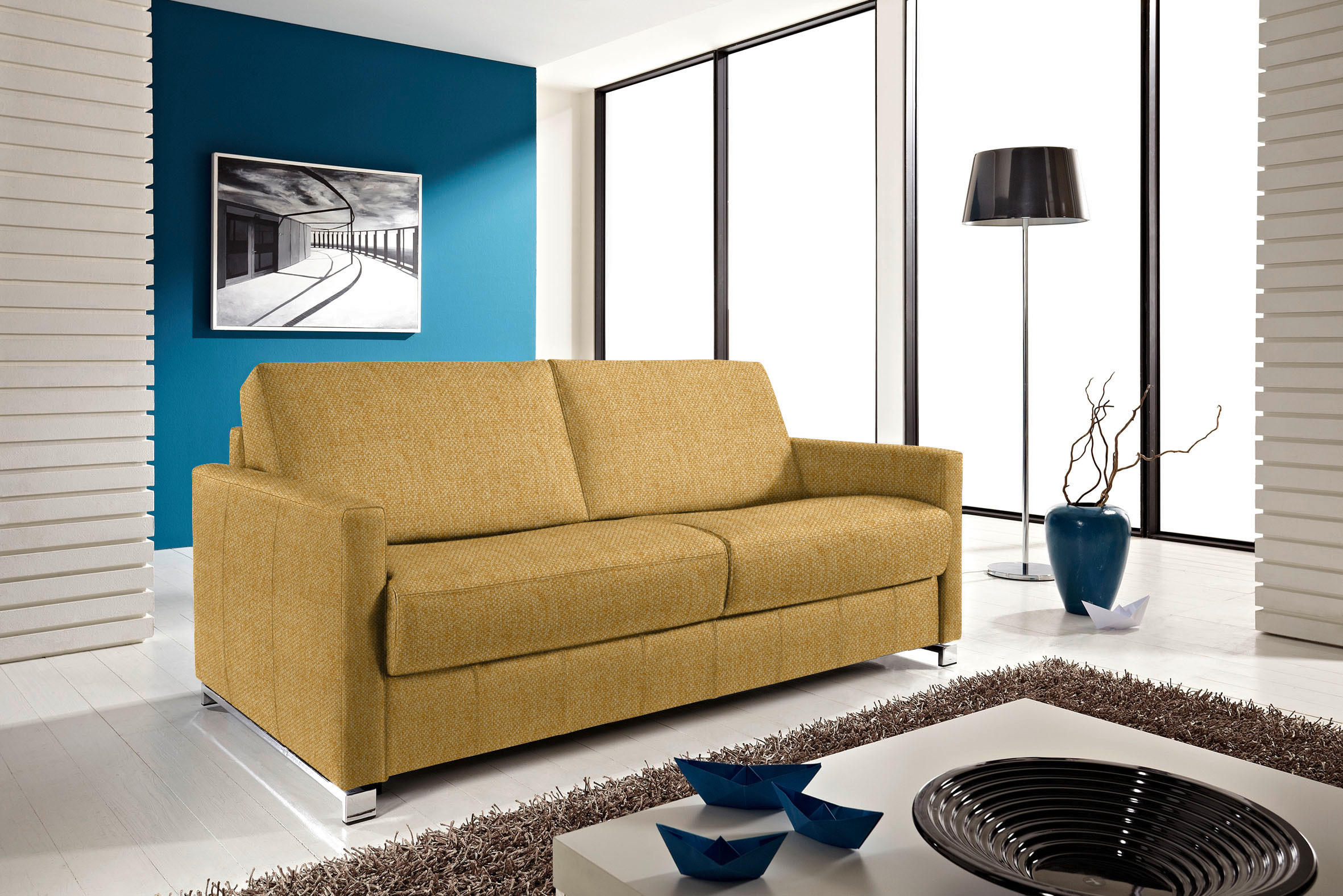 SCHLAFSOFA in Textil Gelb  - Chromfarben/Gelb, Design, Textil/Metall (185/84/100cm) - Bali