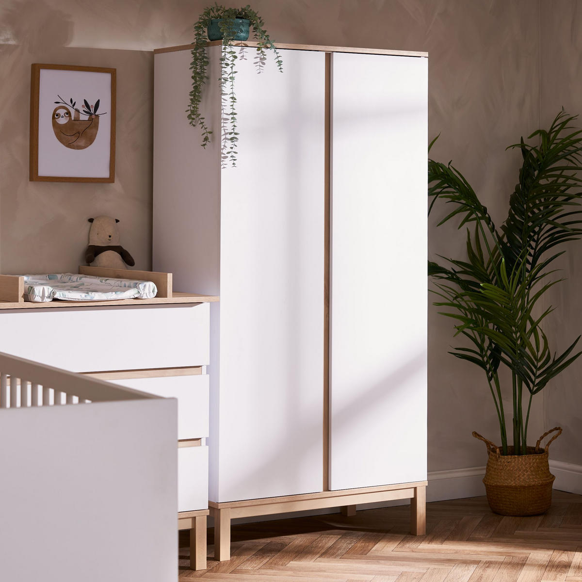BABYKLEIDERSCHRANK Astrid Weiß, Eschefarben  - Eschefarben/Weiß, Basics, Holz/Holzwerkstoff (90/180/50cm) - FAKTUM