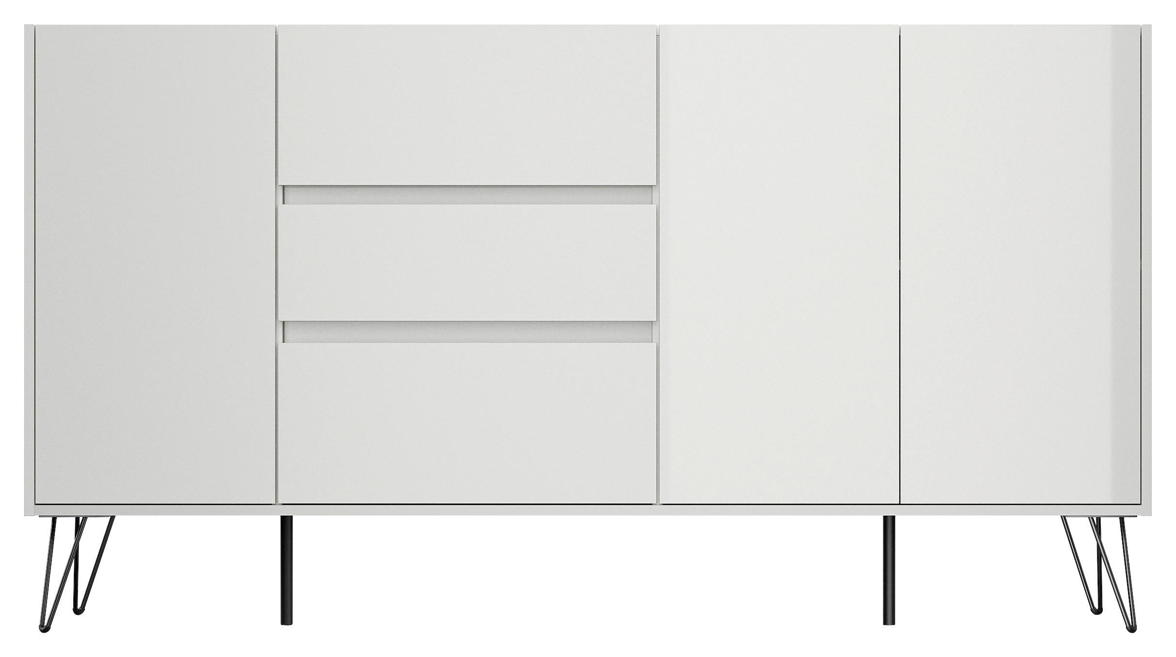 Mid.you Sideboard Posseik Industrial Eiche, Weiß Hochglanz 177x93.6x42 cm