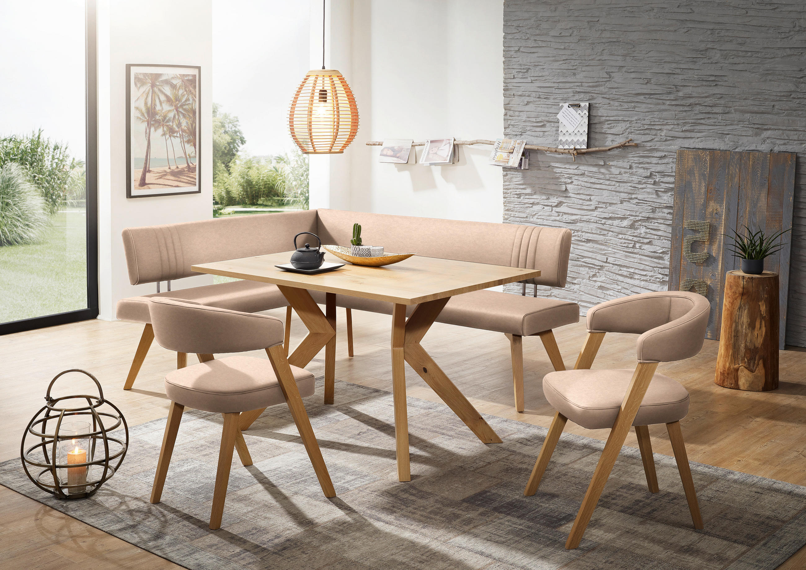 ECKBANK 160/170 cm  in Beige, Wildeiche  - Wildeiche/Eichefarben, Design, Holz/Textil (160/170cm) - Venda