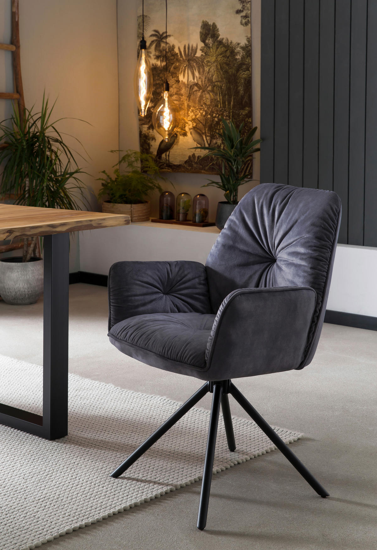 ARMLEHNSTUHL  in Samt, Velours  - Schwarz, MODERN, Textil/Metall (61/90/59cm) - Livetastic