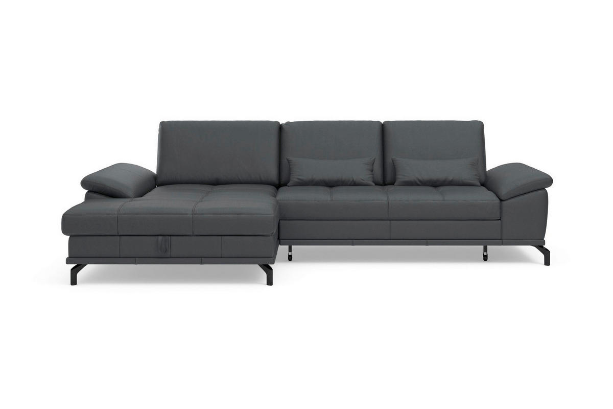 ROHOVÁ SEDAČKA, textil, koža, čierna - čierna, Basics, kov/koža (176/301cm) - Sit & More